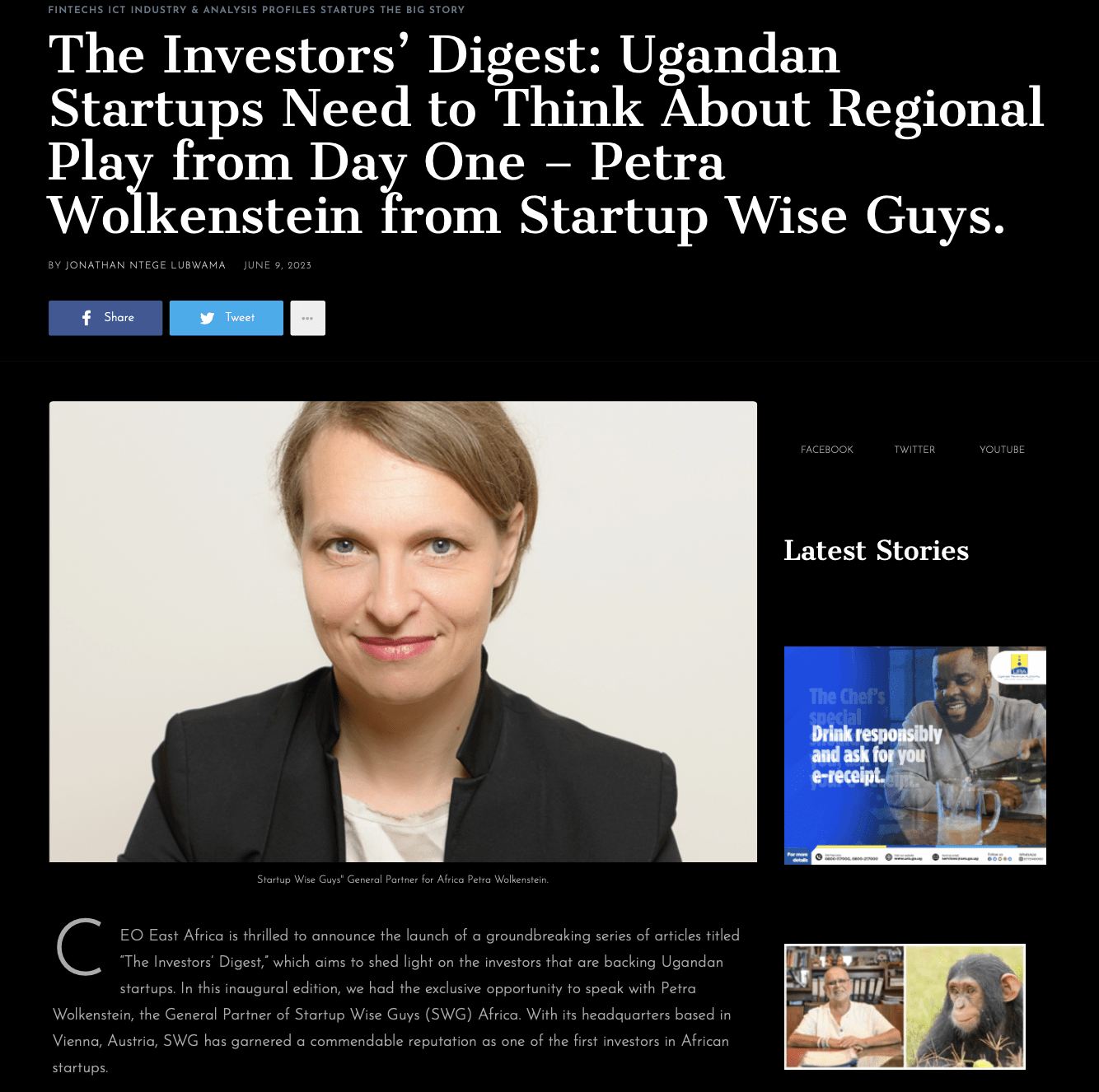 The investors' digest: Ugandan Startups need to think about regional play from day one - Petra Wolkenstein from Startup Wise Guys